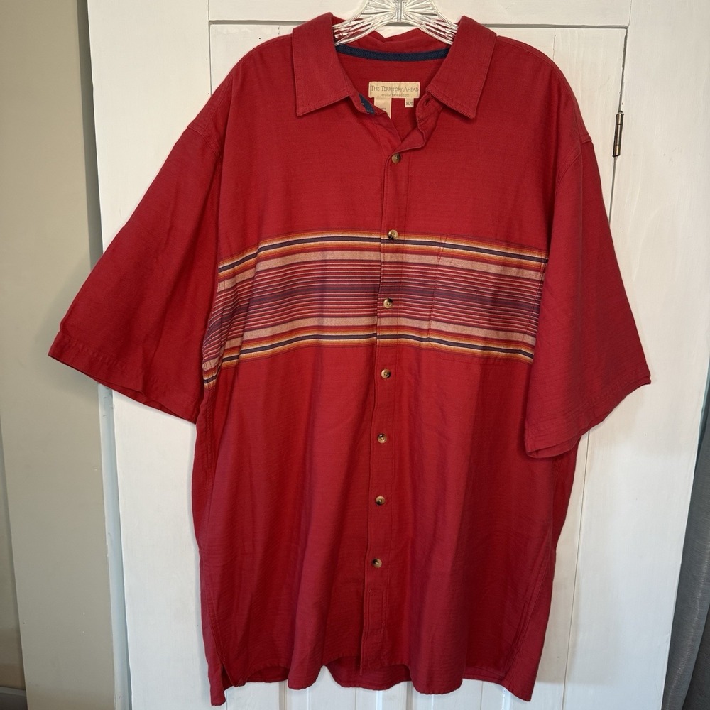 The Territory Ahead Men's XL Cotton Red Striped Short Sleeve Button Down Shirt
